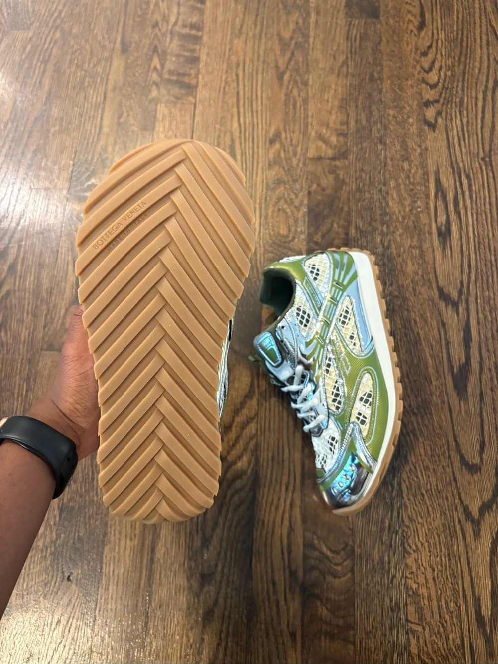 Bottega Veneta Olive Green and White Athletic Sneakers - Picture 5 of 5